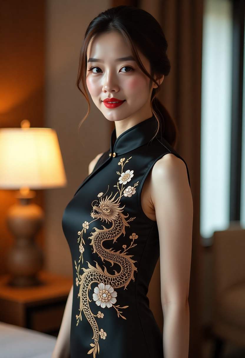 她在窗边